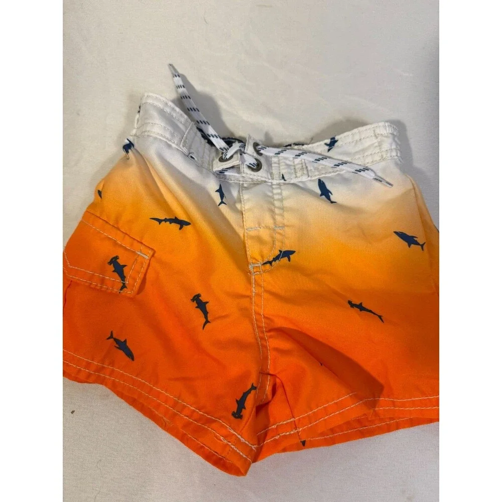 OshKosh Boy's Swim trunks Swimsuit Sharks Beach 12m 12 Months Coastal Orange
